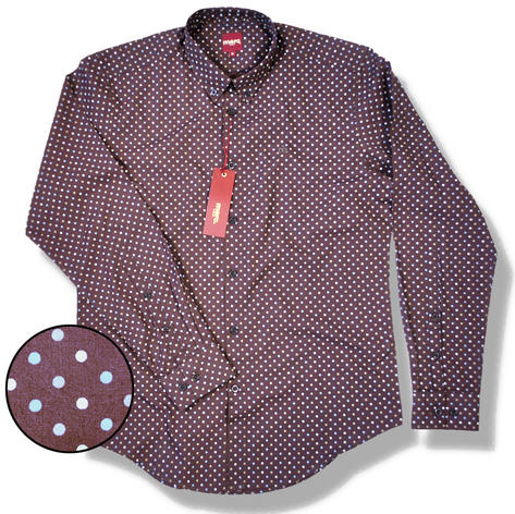 New Merc Mod Button Down Polka Dot L/S Shirt Brown Preview